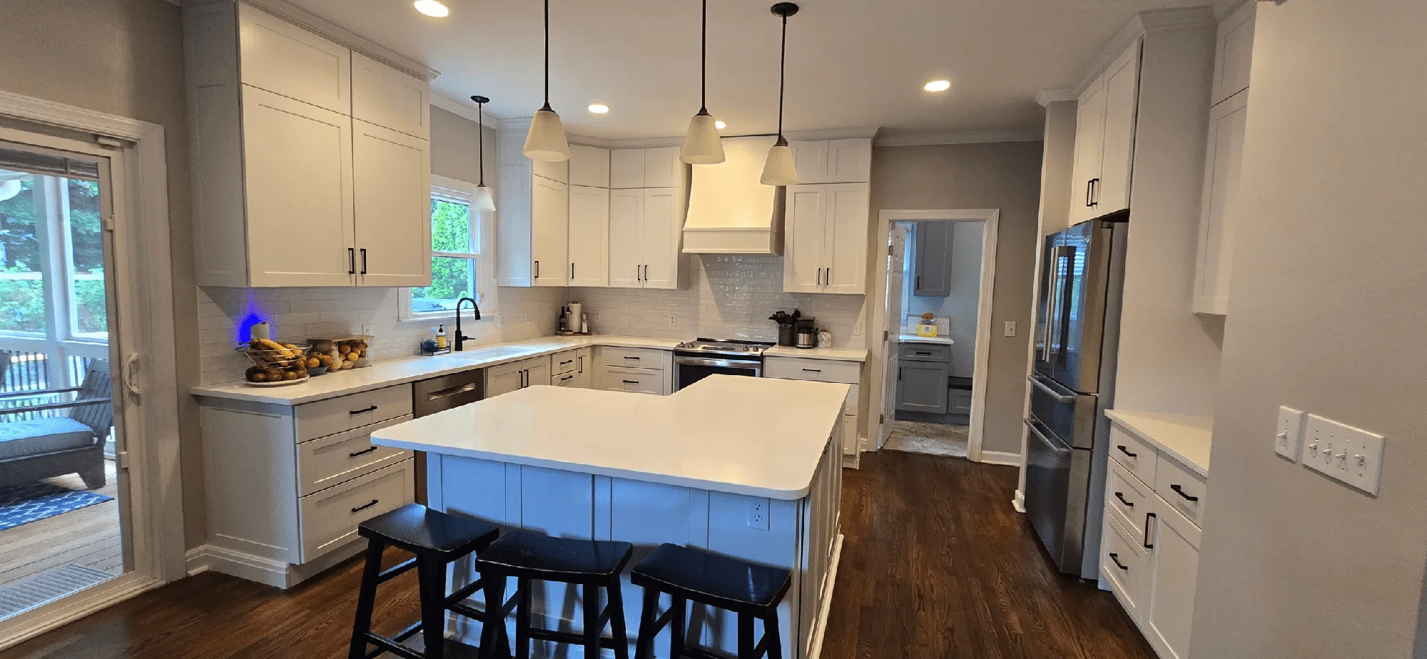 Completed kitchen with custom cabinetry and island
